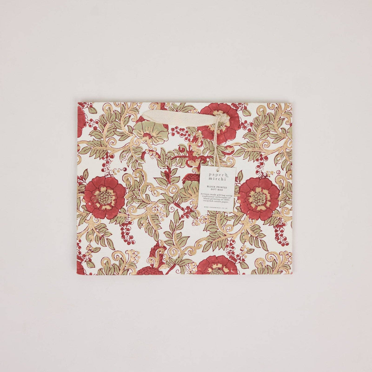 Block Printed Gift Bags - Winter Red - Medium