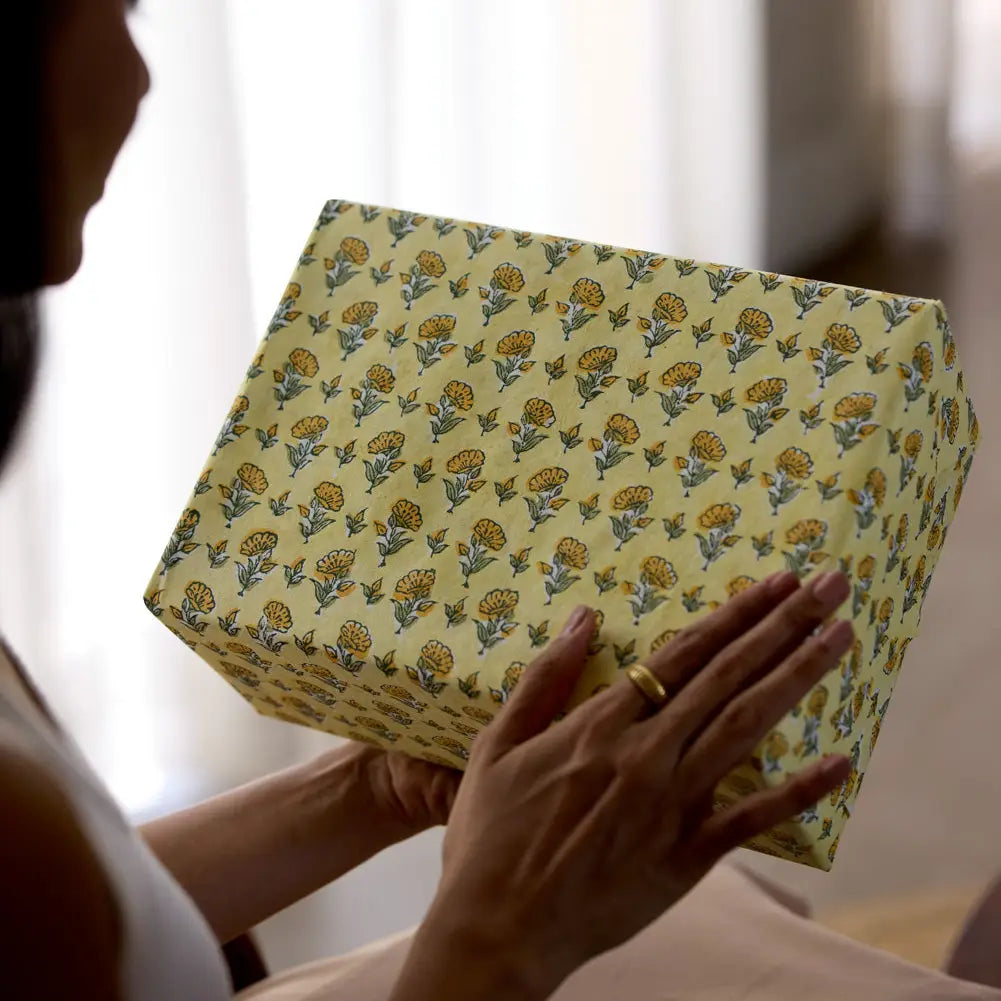 Block Printed Wrapping Paper Sheets - Ditsy Floral Sunshine