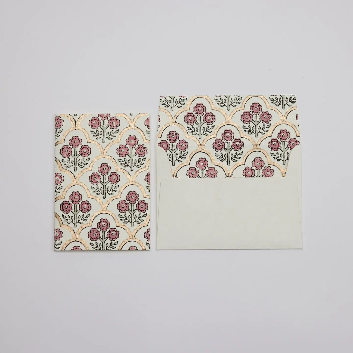 Hand Block Printed Greeting Card - Trellis Pink Earth