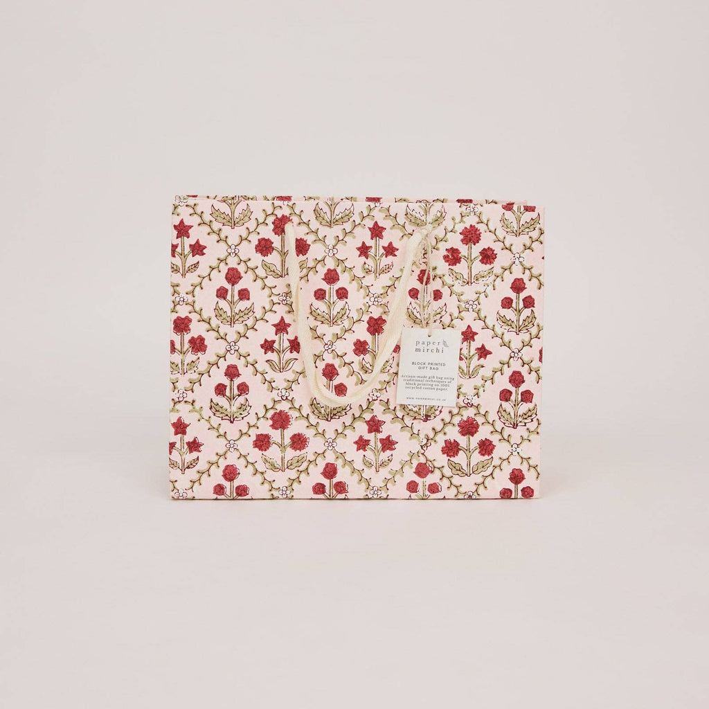 Block Printed Gift Bags - Winter Red - Medium