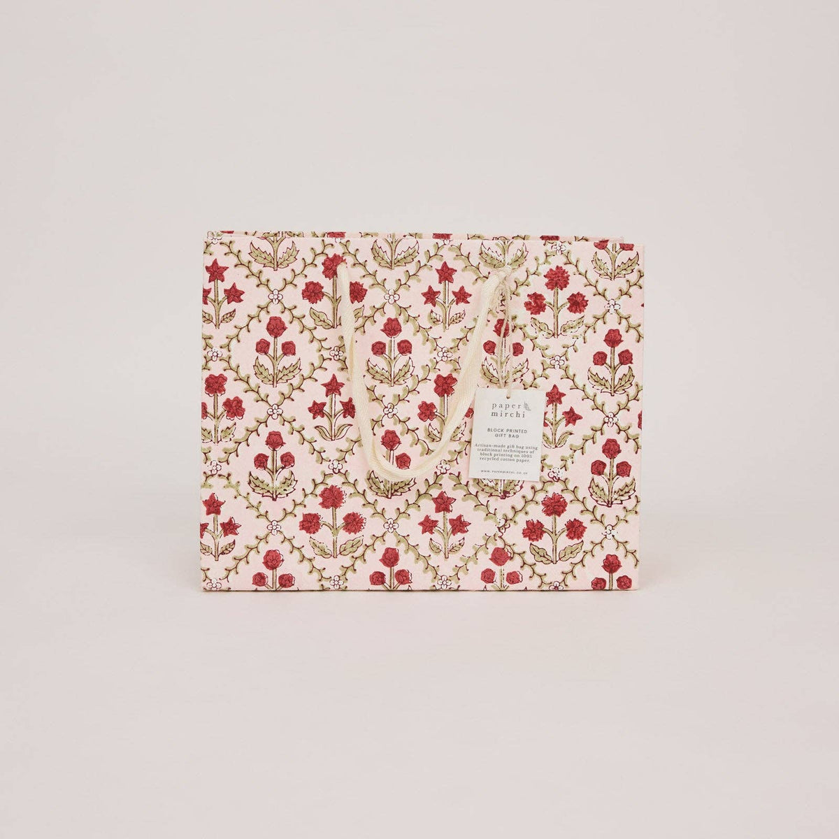 Block Printed Gift Bags - Winter Red - Medium