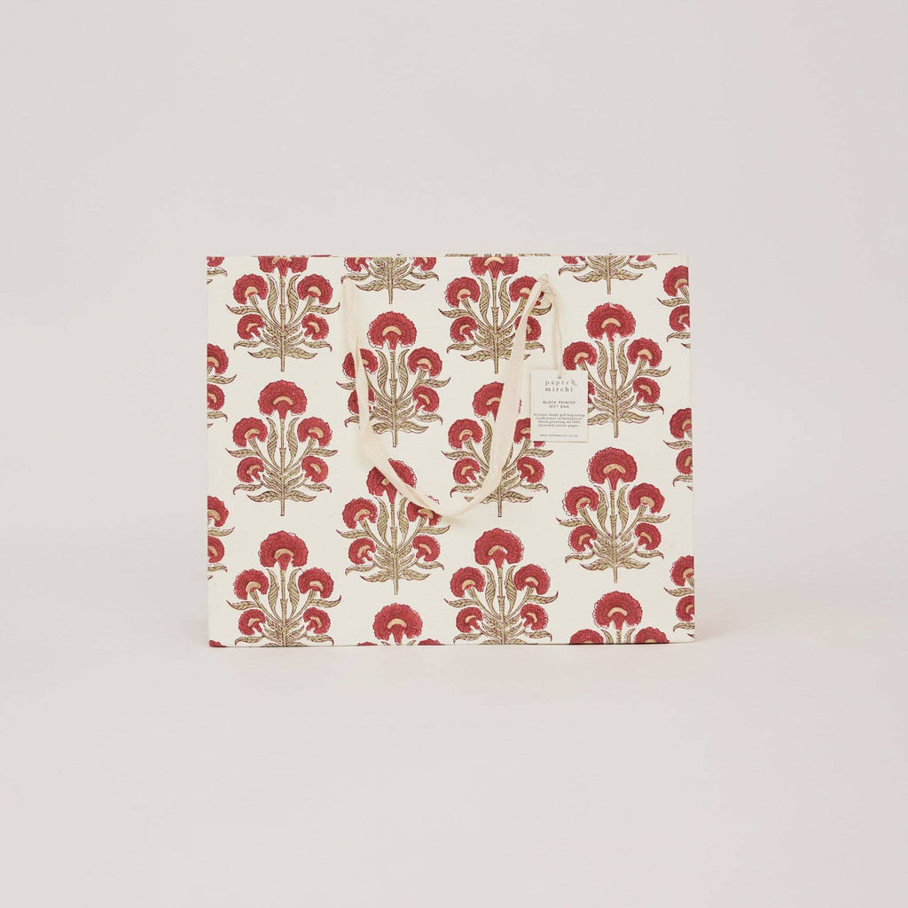 Block Printed Gift Bags - Winter Red - Large