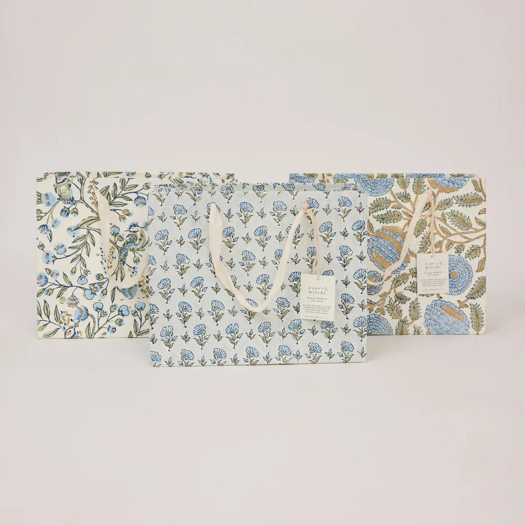 Hand Block Printed Gift Bag, Blue Stone Refresh - Medium