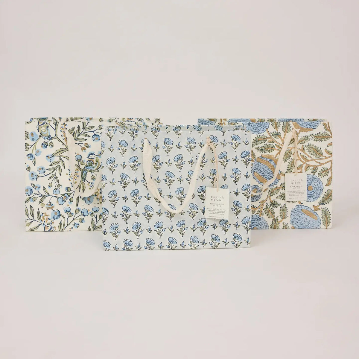 Hand Block Printed Gift Bag, Blue Stone Refresh - Medium