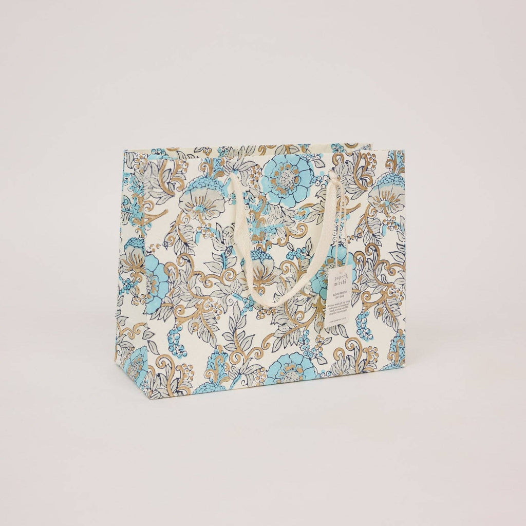 Block Printed Gift Bags - Blue Opal - Medium