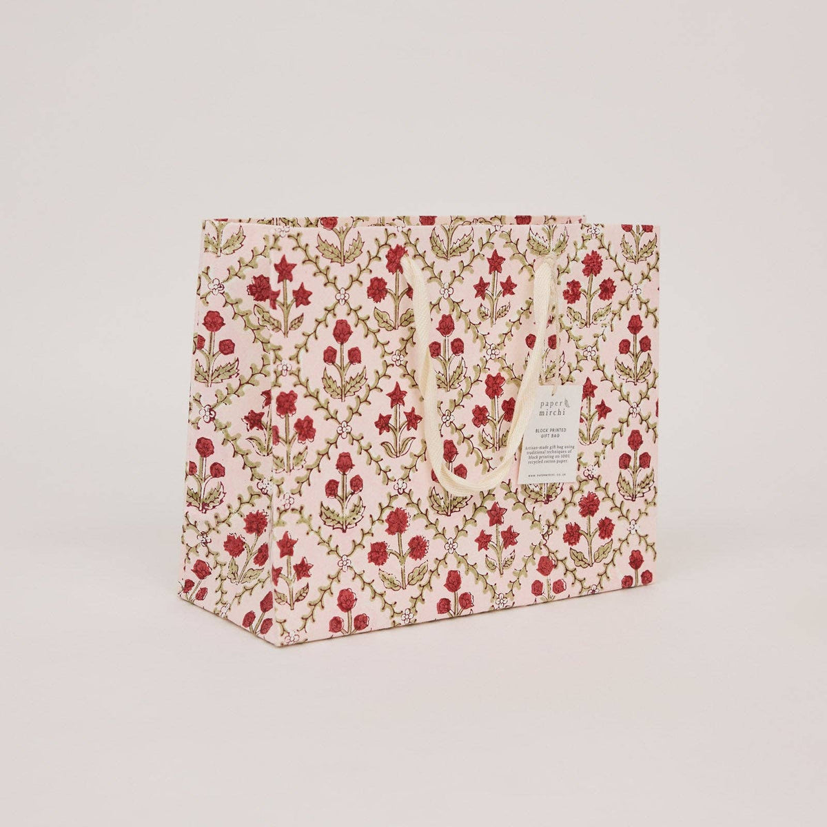 Block Printed Gift Bags - Winter Red - Medium
