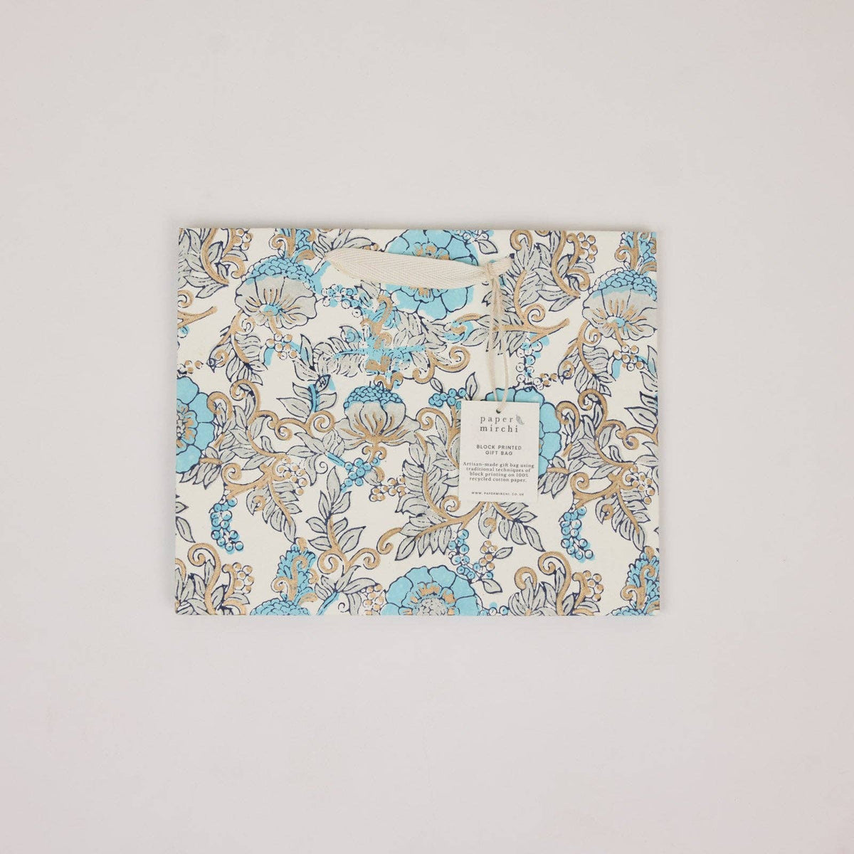 Block Printed Gift Bags - Blue Opal - Medium