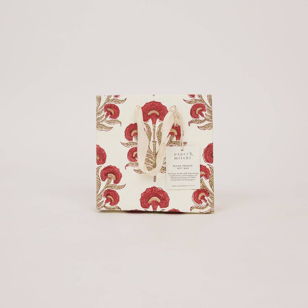 Block Printed Gift Bags - Winter Red - Small