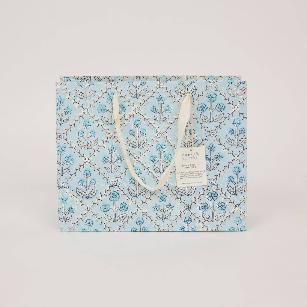 Block Printed Gift Bags - Blue Opal - Medium
