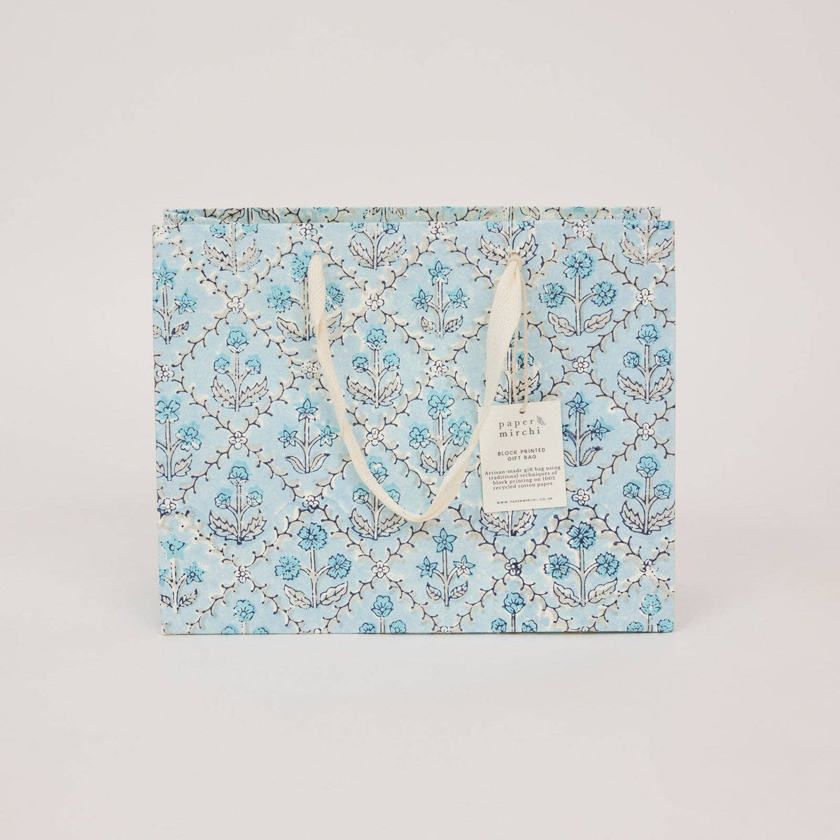 Block Printed Gift Bags - Blue Opal - Medium