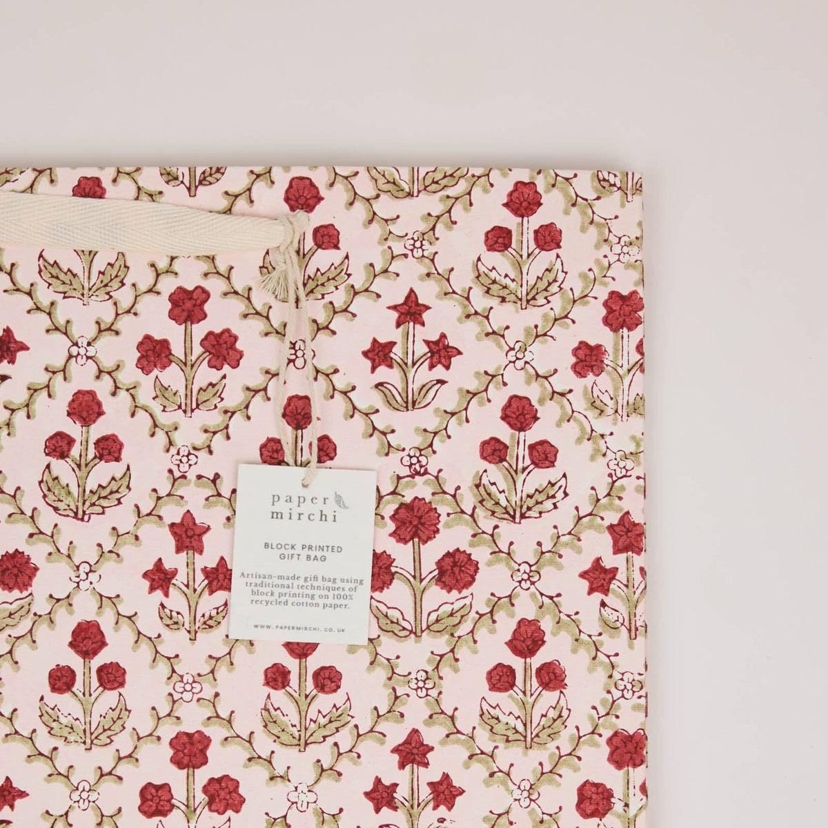 Block Printed Gift Bags - Winter Red - Large