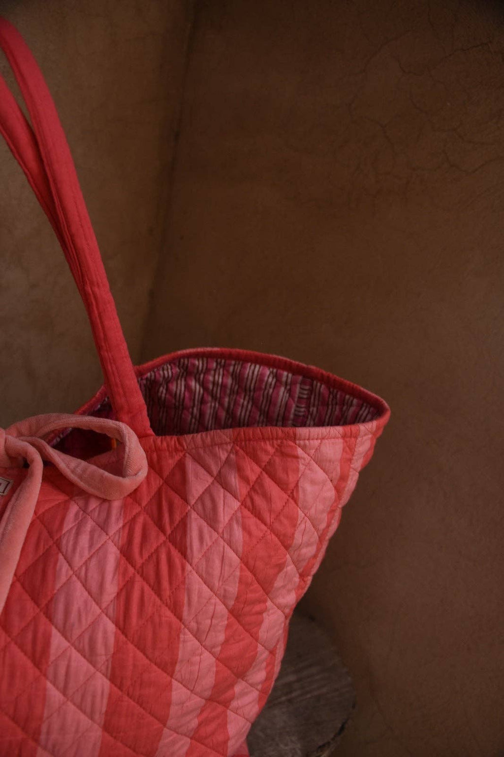Roma Reversible Basket Bag - Coral Stripe
