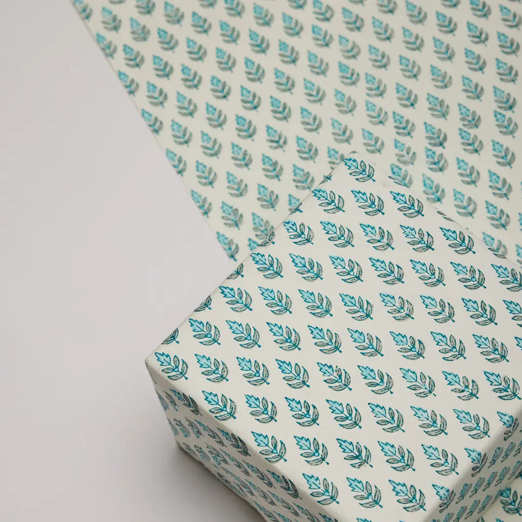 Block Printed Wrapping Paper Sheets - Buti Turquoise