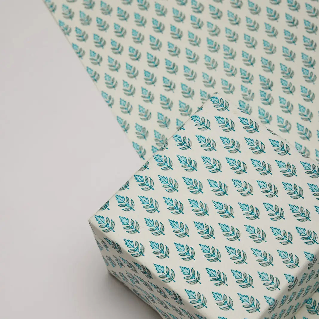 Block Printed Wrapping Paper Sheets - Buti Turquoise