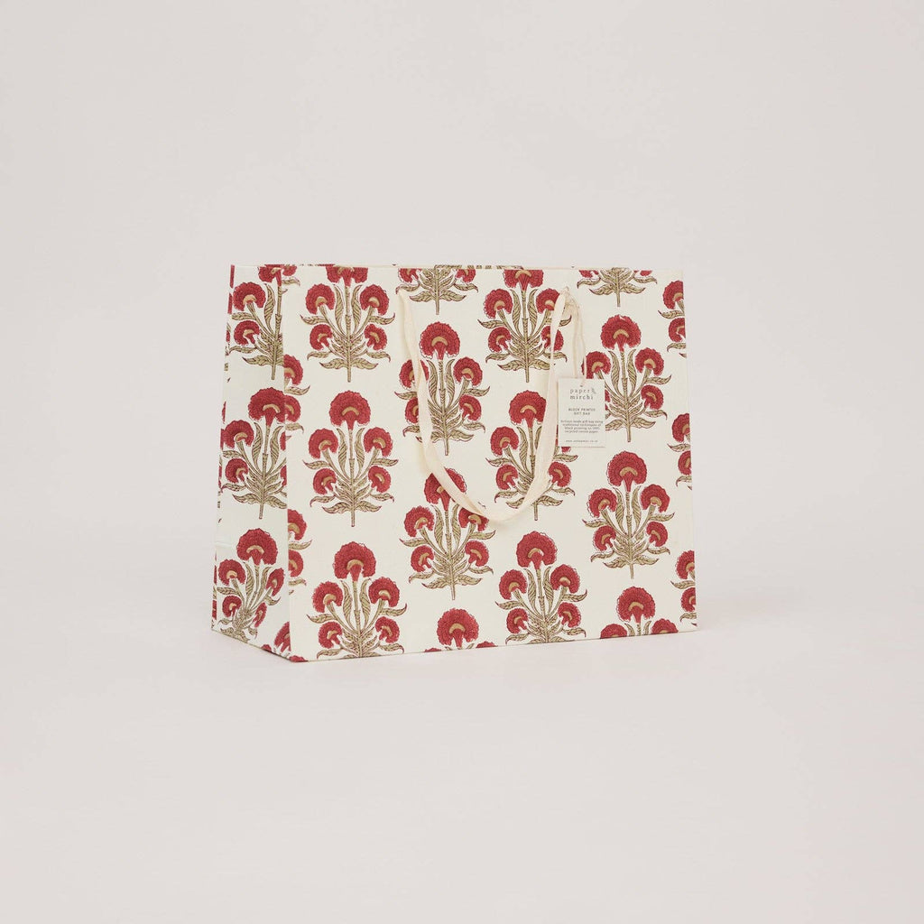 Block Printed Gift Bags - Winter Red - Large