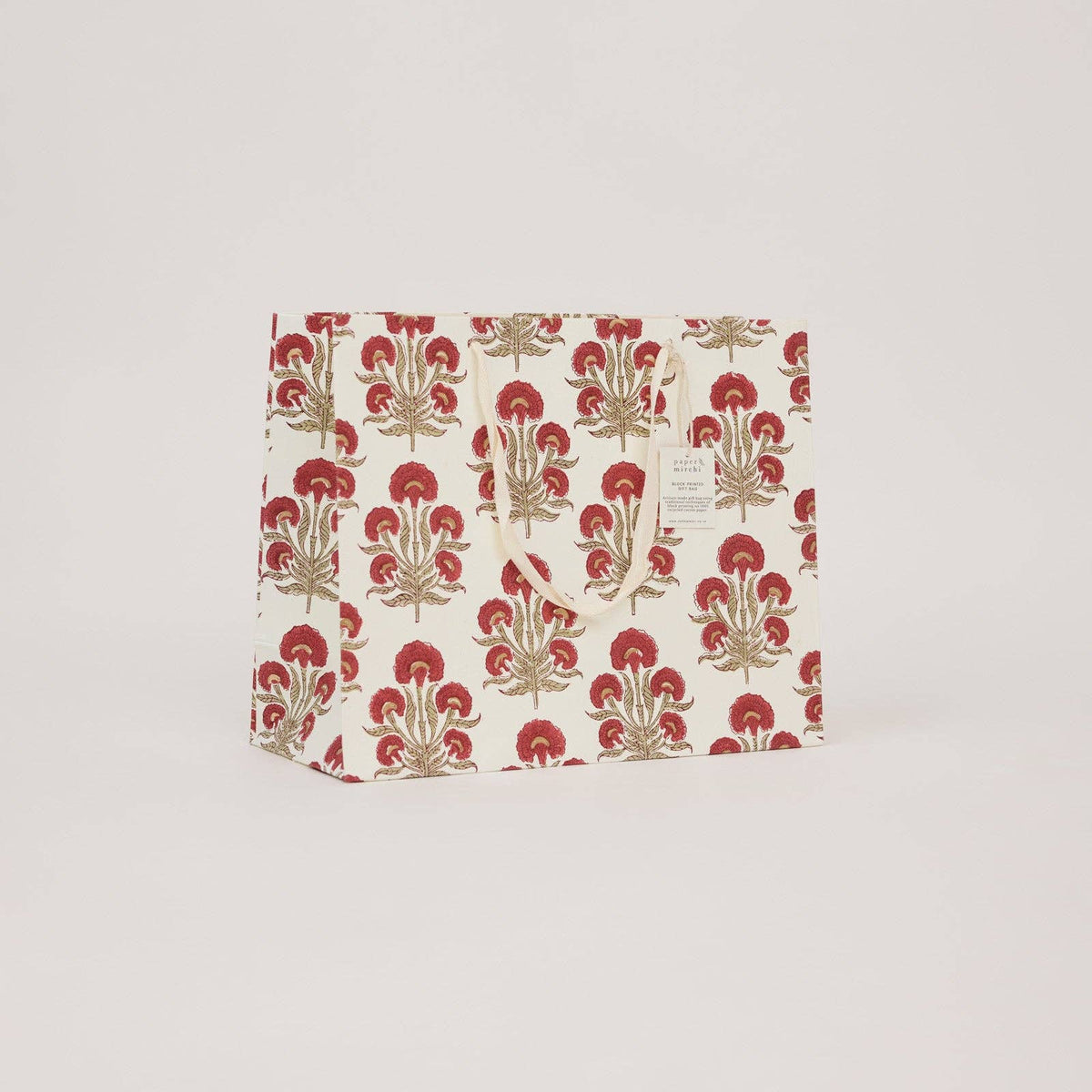 Block Printed Gift Bags - Winter Red - Large