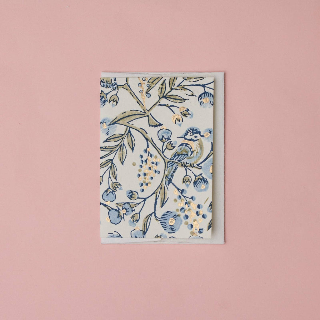 Block Printed Greeting Card - Songbird Blue Stone