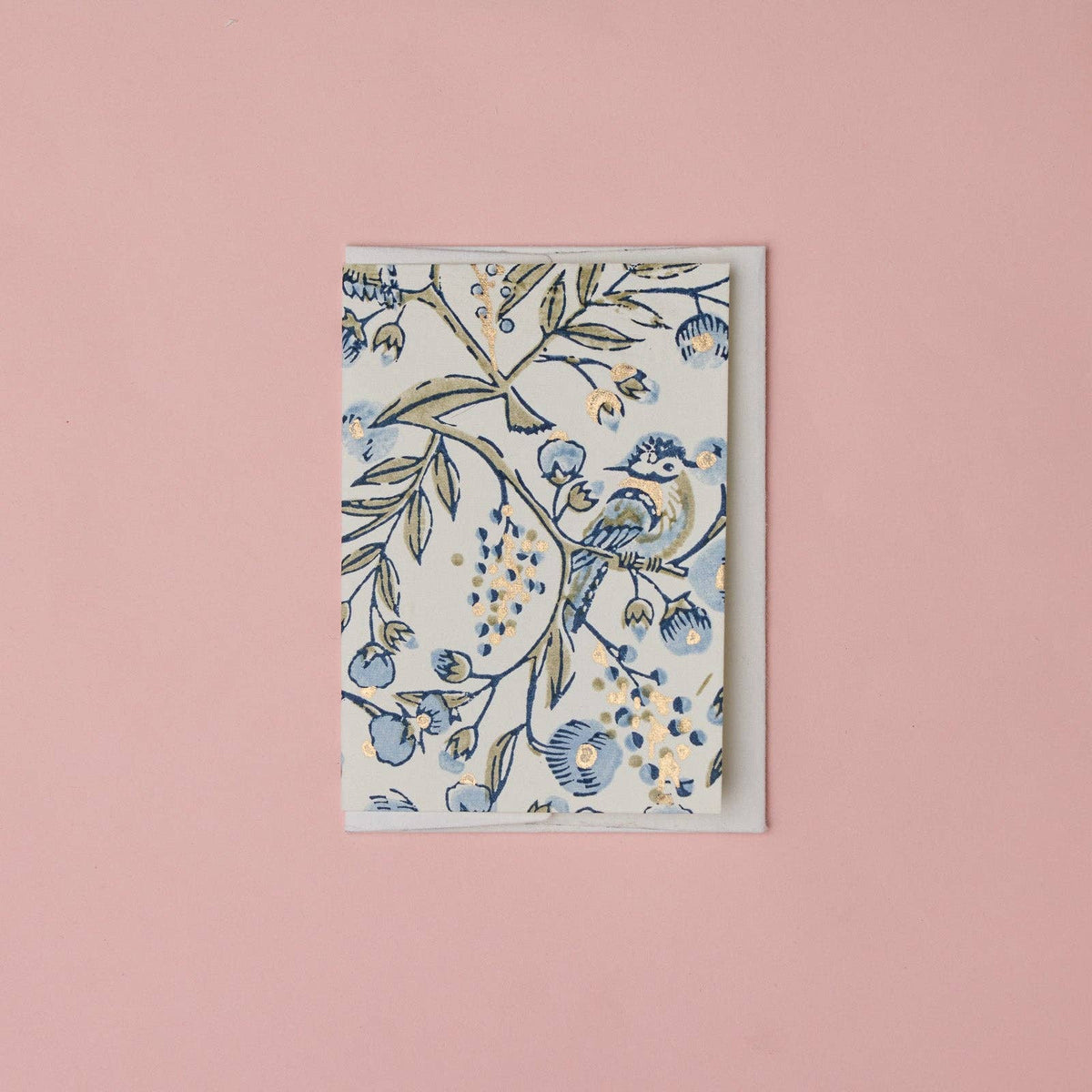 Block Printed Greeting Card - Songbird Blue Stone