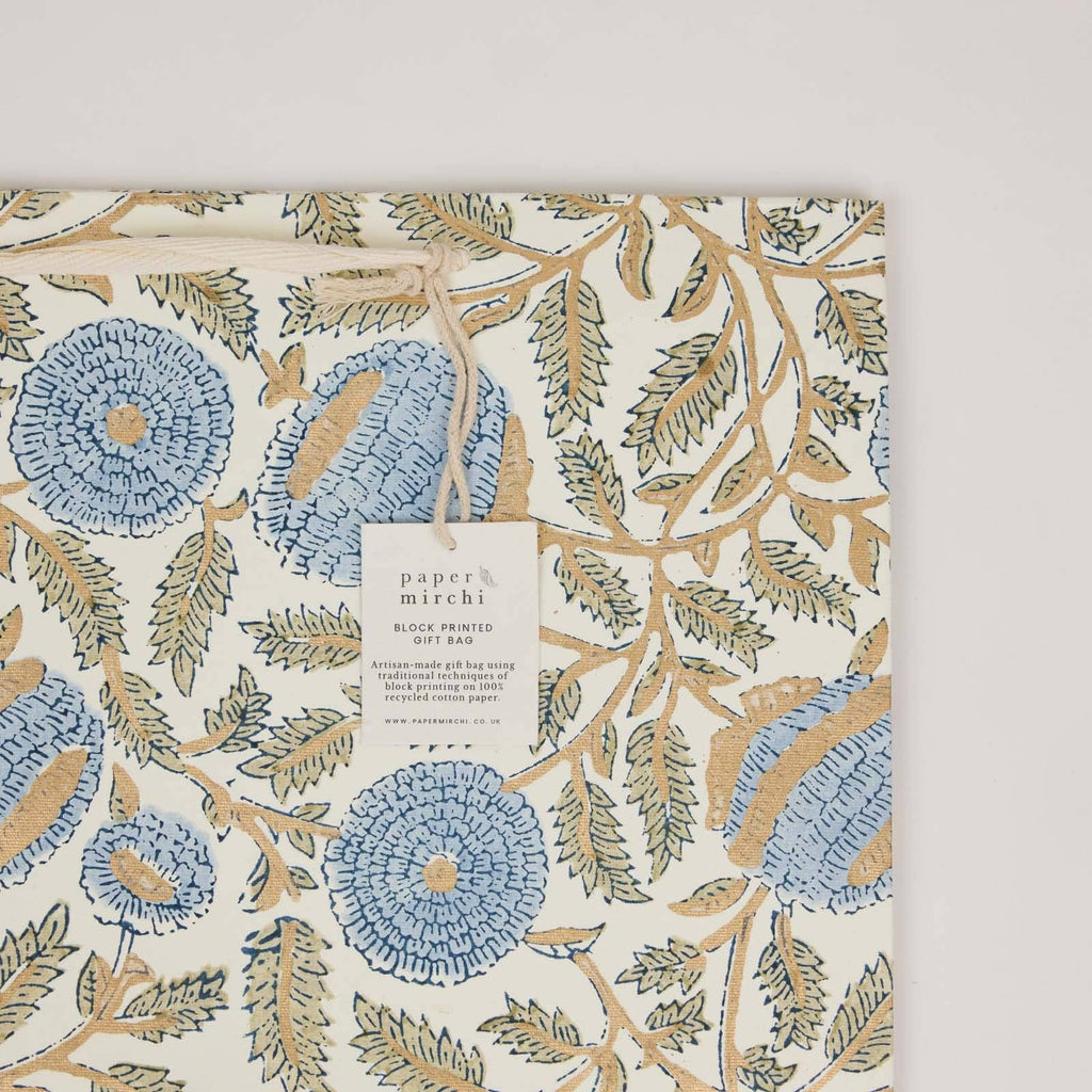 Block Printed Gift Bags - Blue Stone Refresh - Large