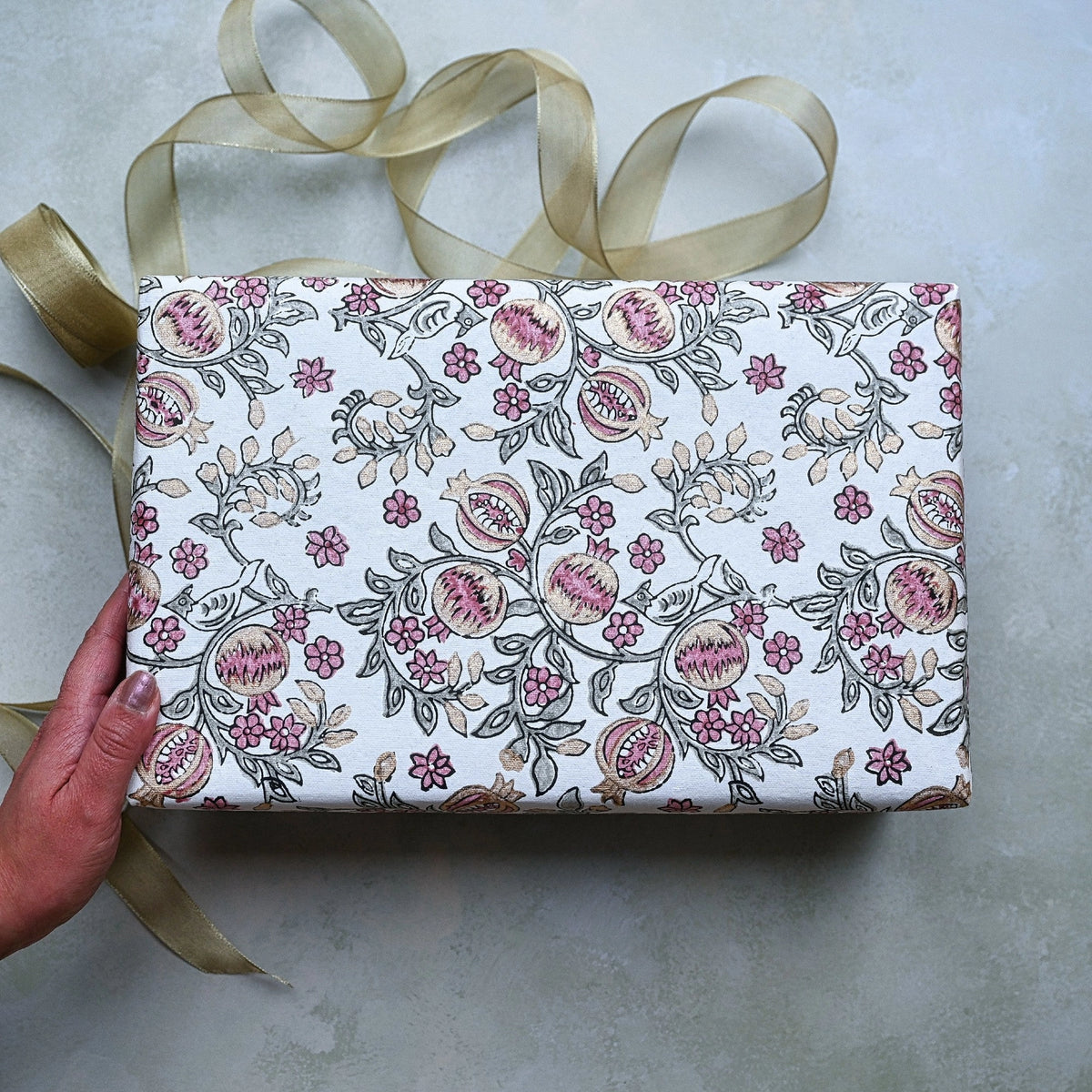 Block Printed Wrapping Paper Sheets - Pomegranate Pink Earth