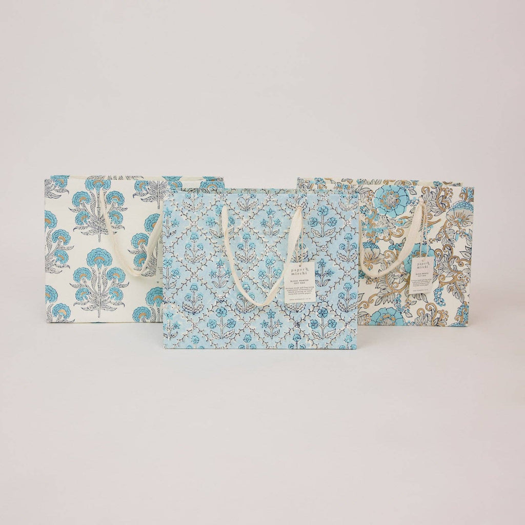 Block Printed Gift Bags - Blue Opal - Medium