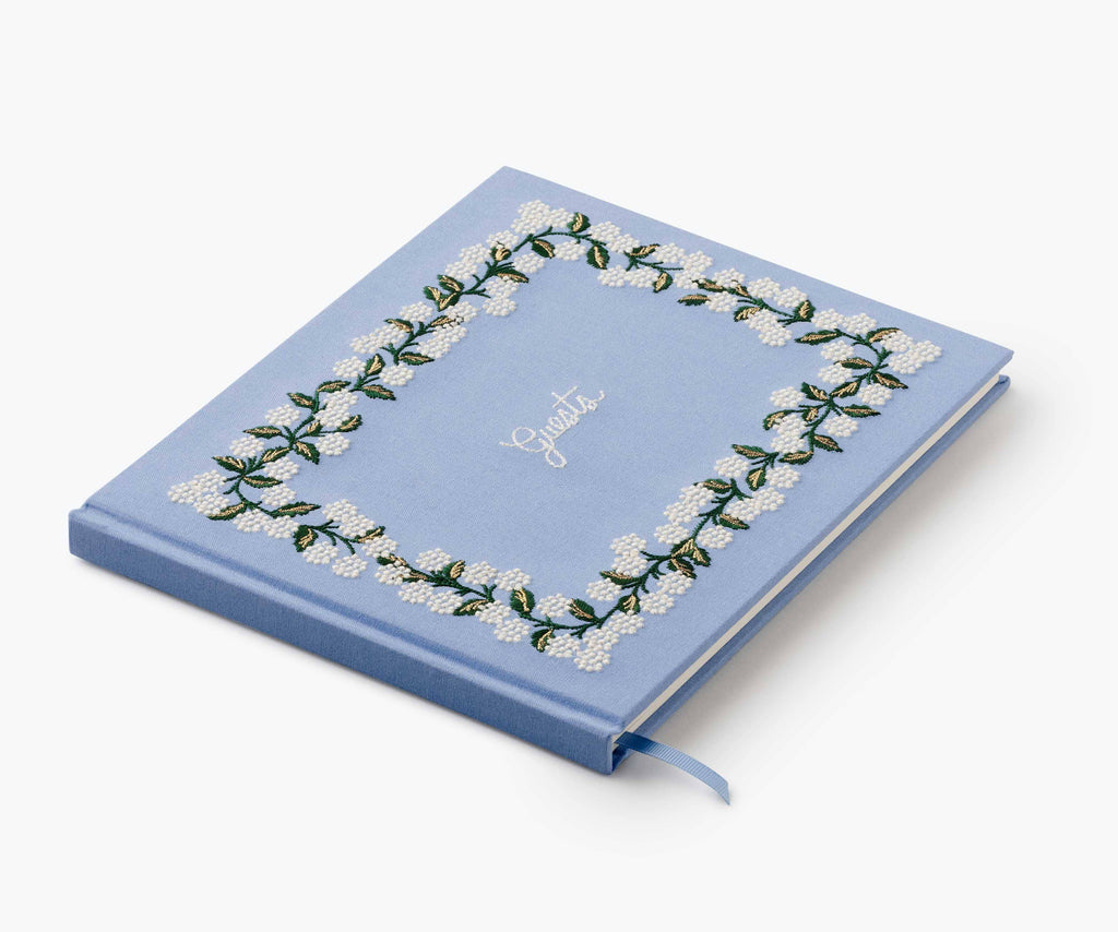 Hydrangea Embroidered Fabric Guest Book
