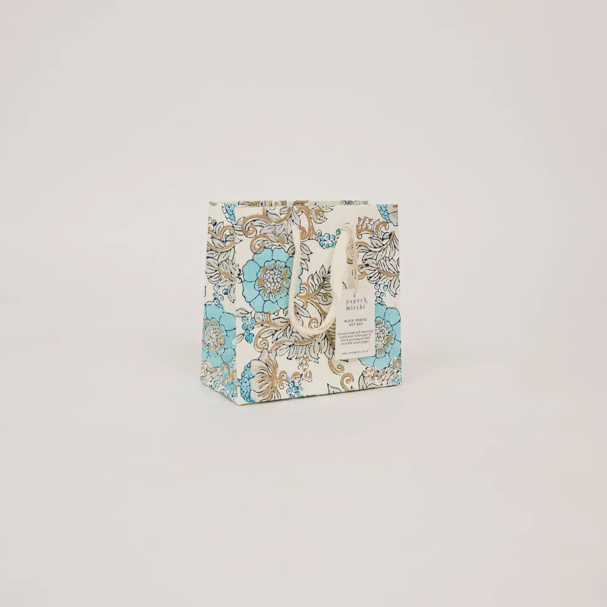 Hand Block Printed Gift Bags, Blue Opal - Small