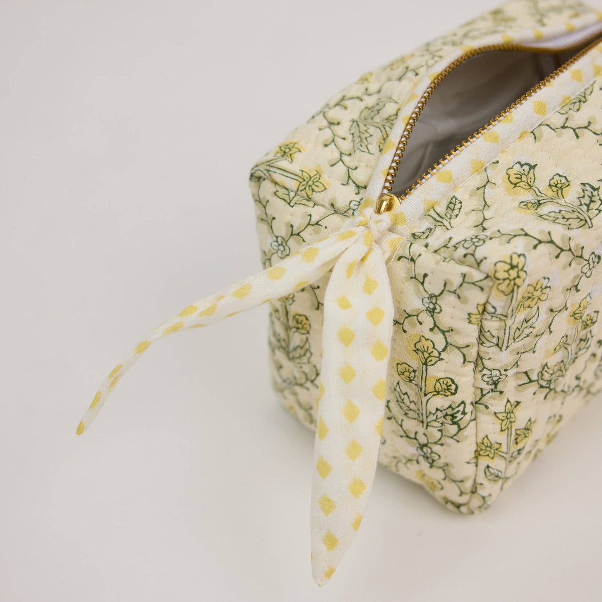 Organic Cotton Toiletry Bag - Floral Lattice Buttercream - Small