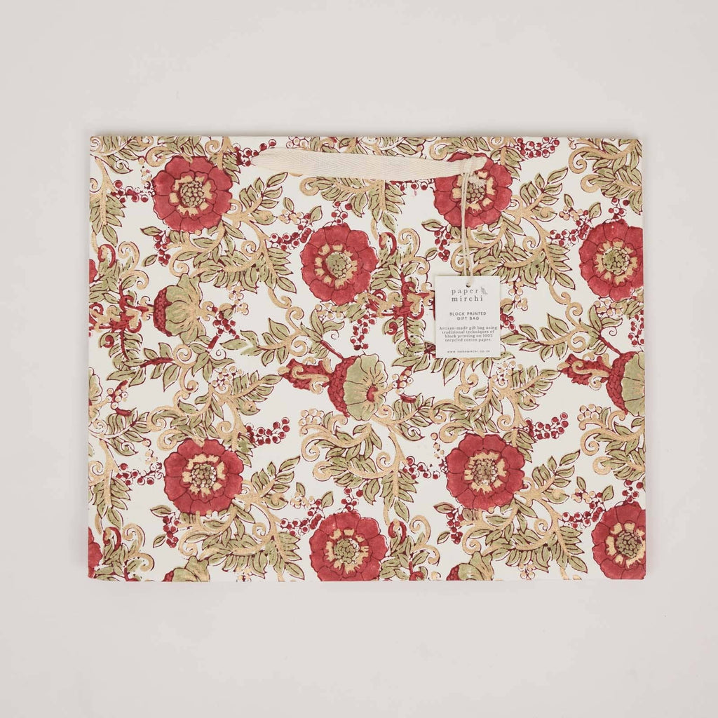 Block Printed Gift Bags - Winter Red - Large