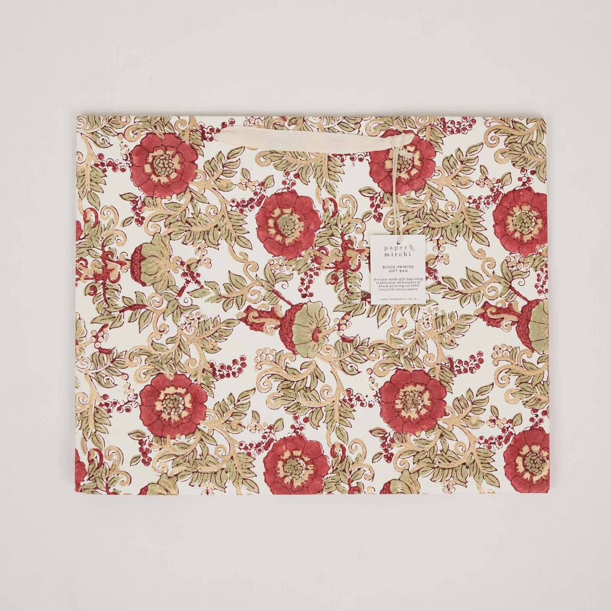 Block Printed Gift Bags - Winter Red - Large