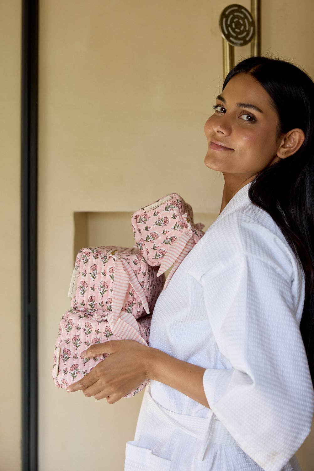 Organic Cotton Toiletry Bag - Ditsy Floral Blush - Medium