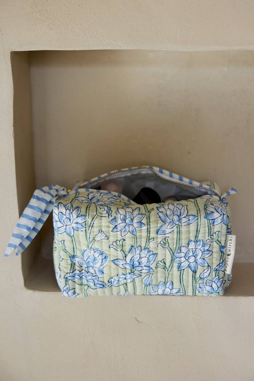 Organic Cotton Toiletry Bag - Lotus Indigo - Medium