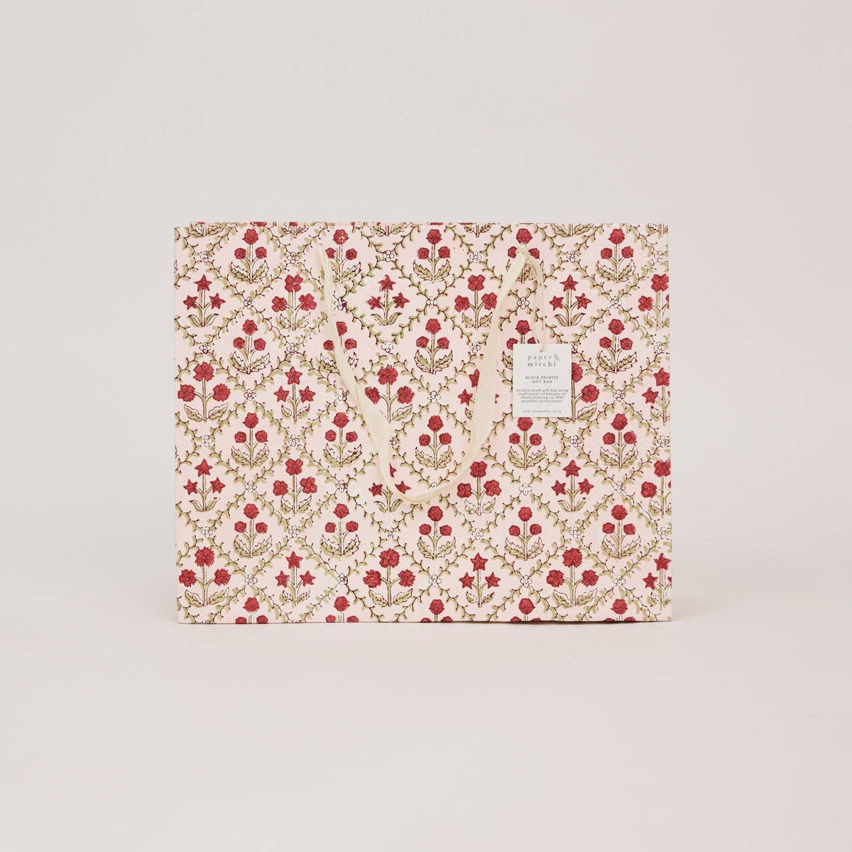 Block Printed Gift Bags - Winter Red - Large