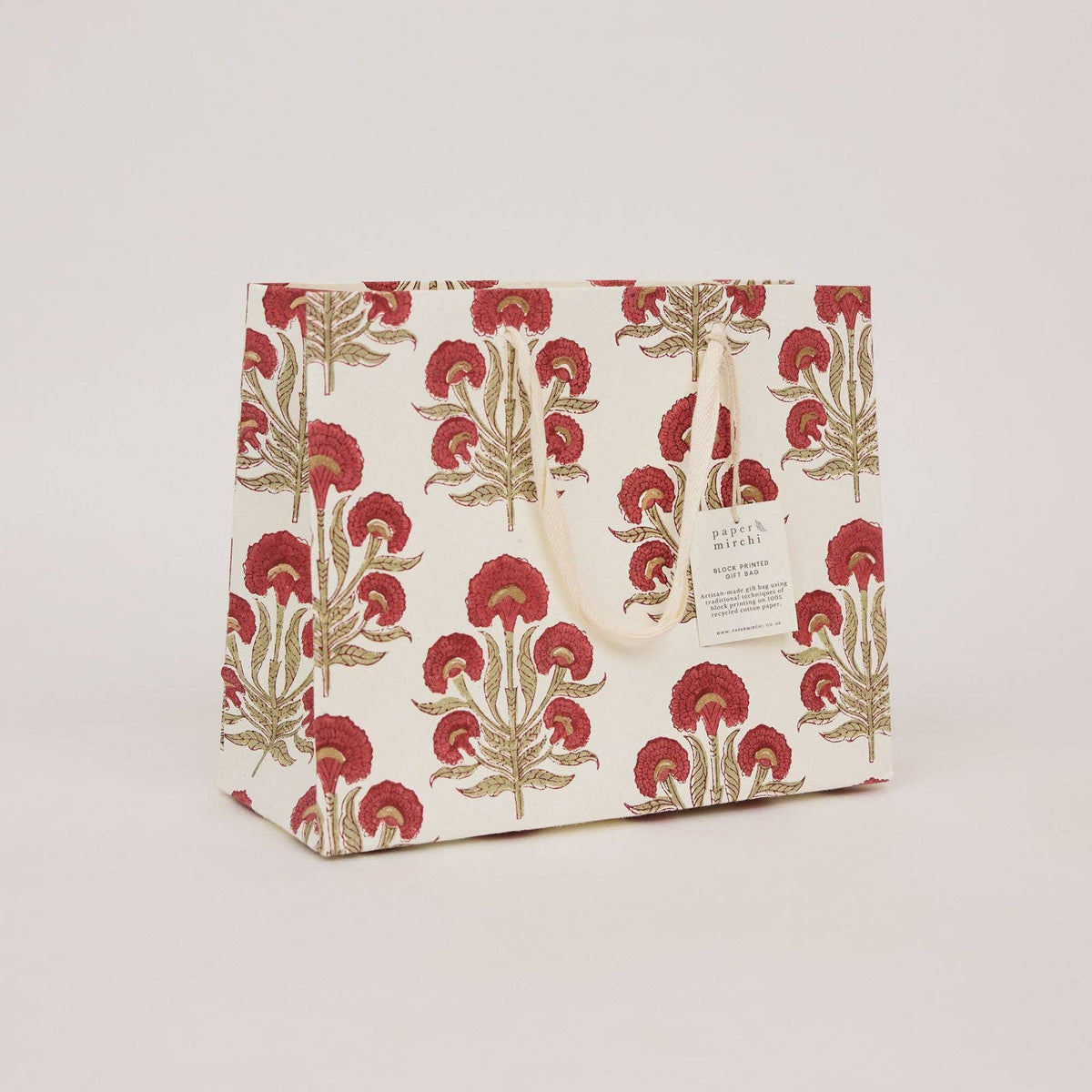 Block Printed Gift Bags - Winter Red - Medium