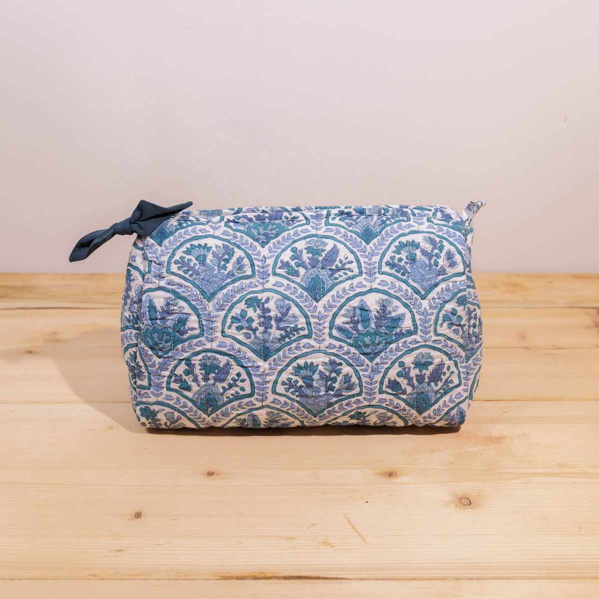 Blue Courtyard Block Print Wash Bag - Blue Courtyard
