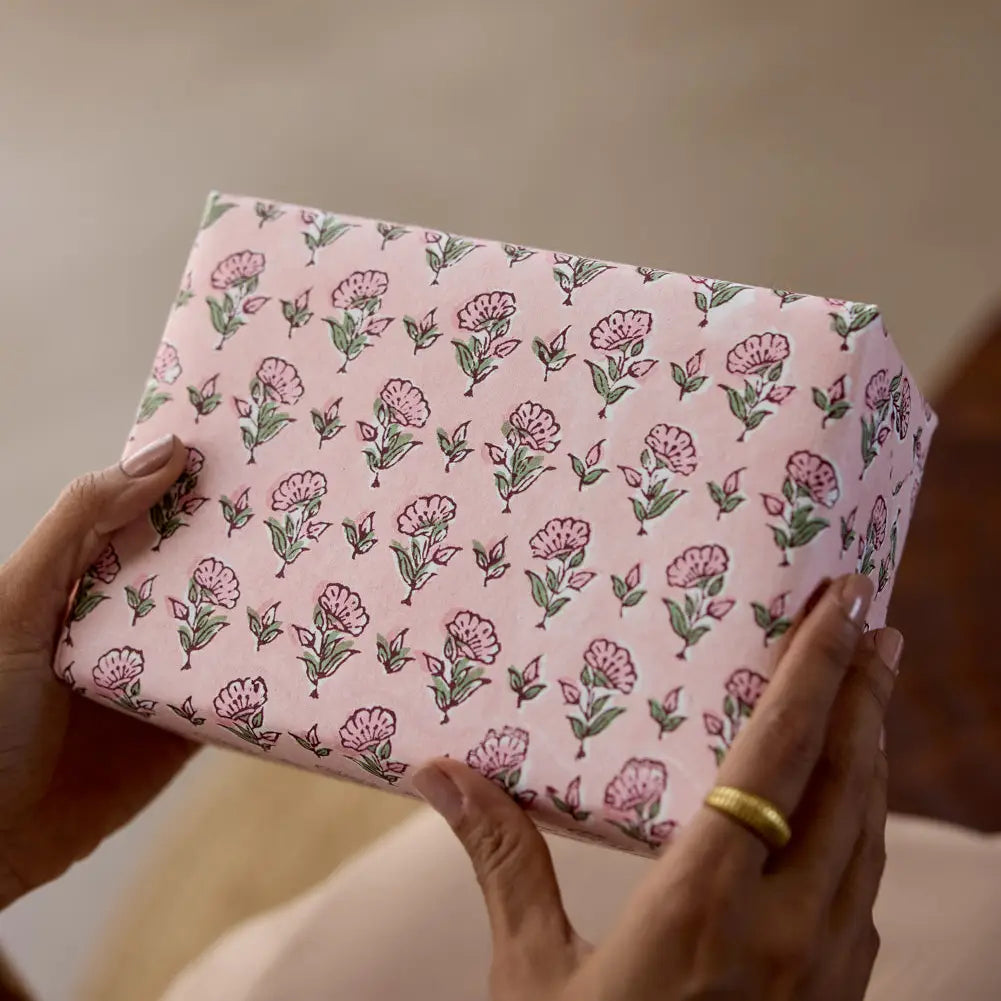 Block Printed Wrapping Paper Sheets - Ditsy Floral Blush