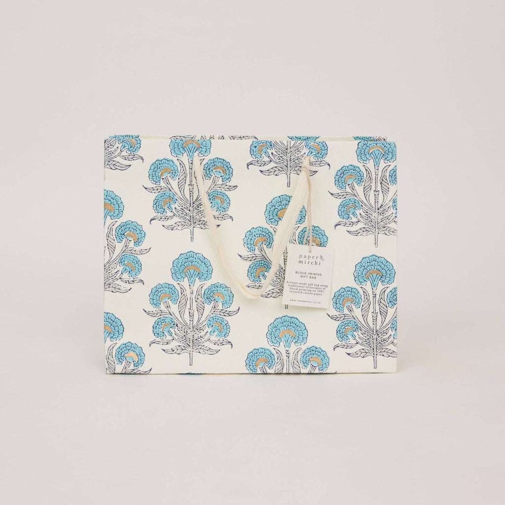 Block Printed Gift Bags - Blue Opal - Medium