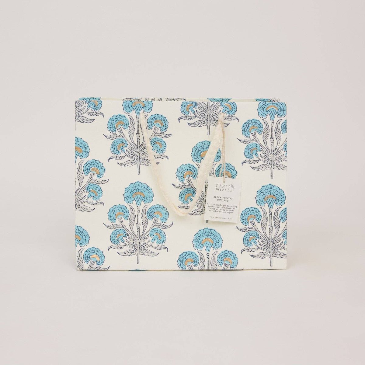 Block Printed Gift Bags - Blue Opal - Medium