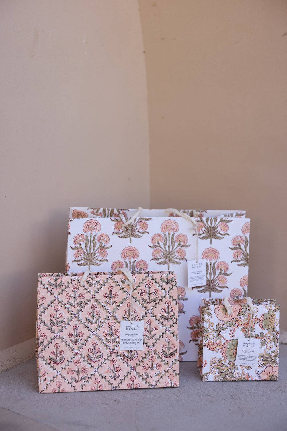 Block Printed Gift Bags - Terracotta - Medium