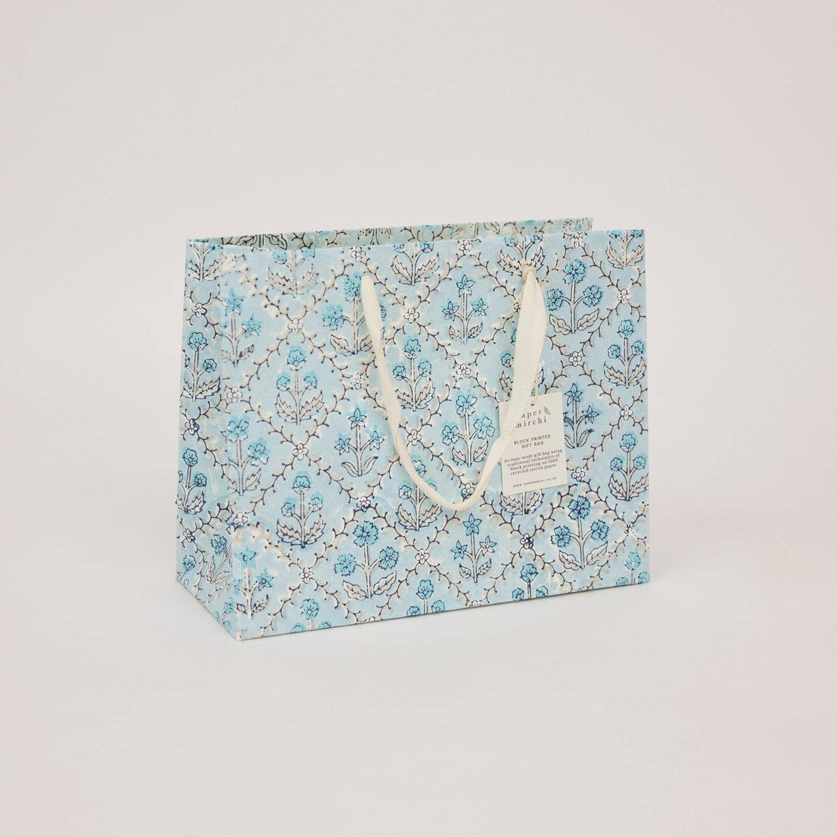 Block Printed Gift Bags - Blue Opal - Medium