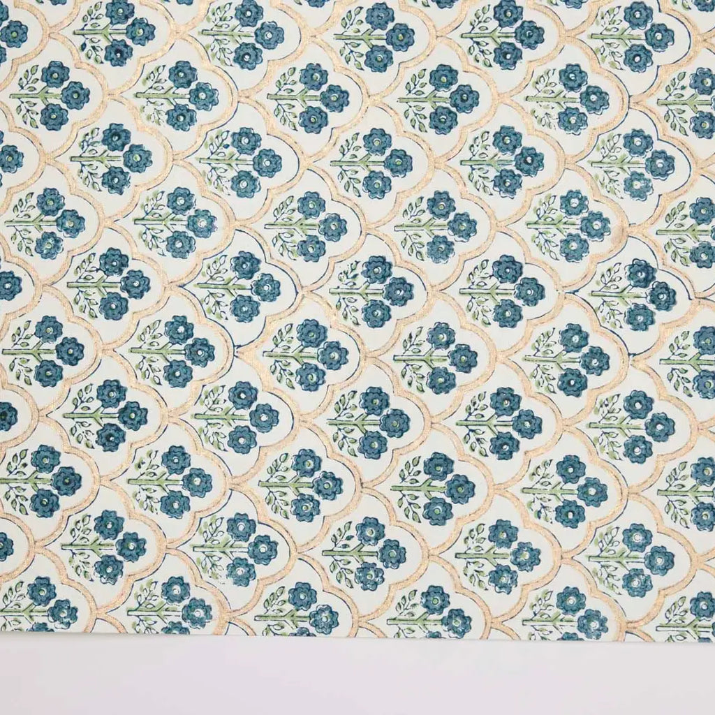 Block Printed Wrapping Paper Sheets - Trellis Indigo