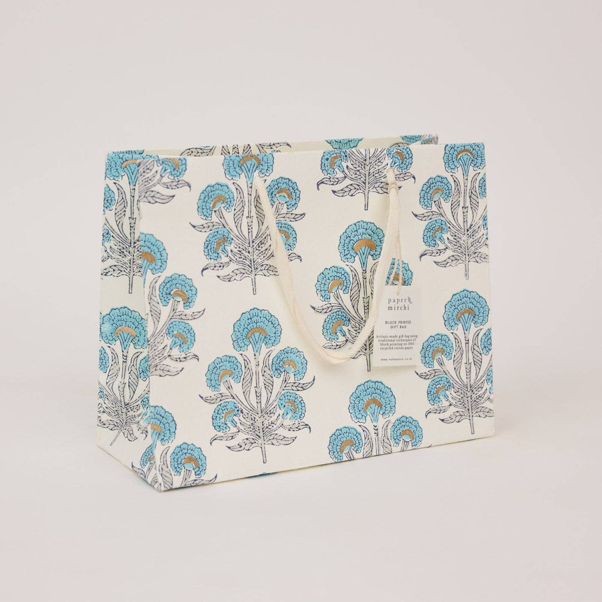 Block Printed Gift Bags - Blue Opal - Medium