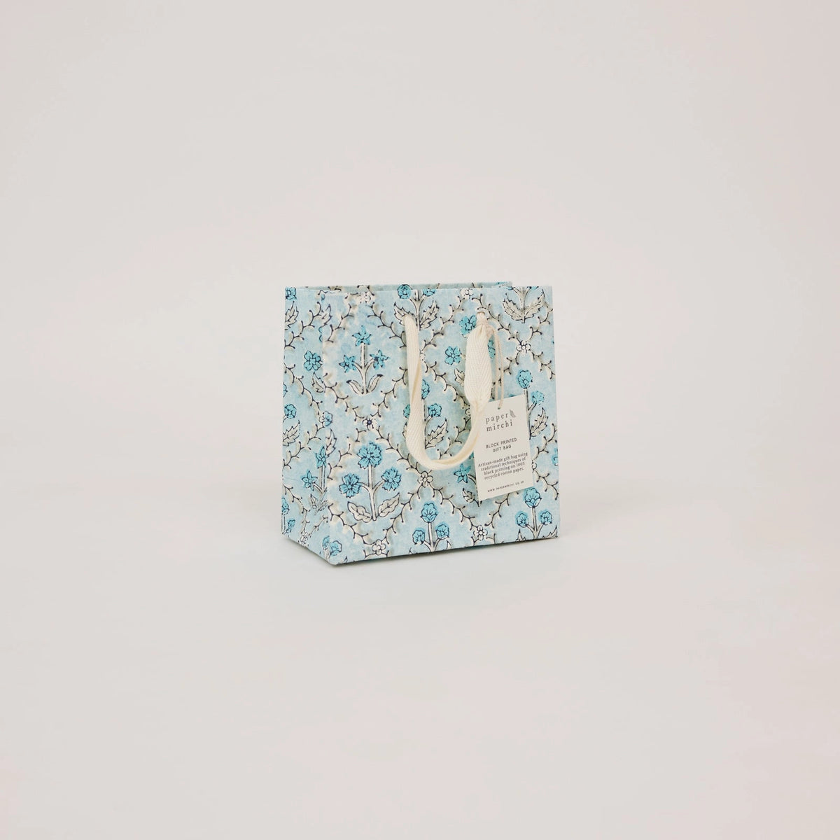 Hand Block Printed Gift Bags, Blue Opal - Small