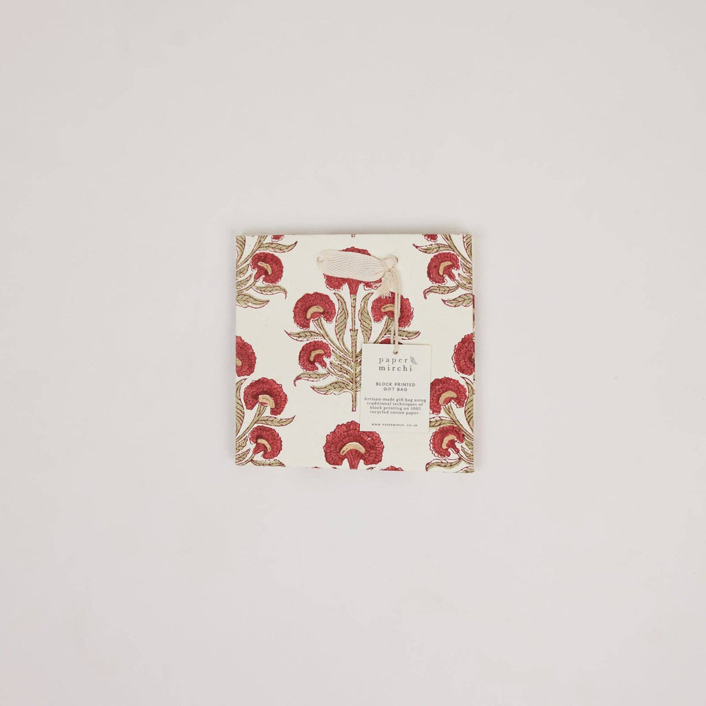 Block Printed Gift Bags - Winter Red - Small