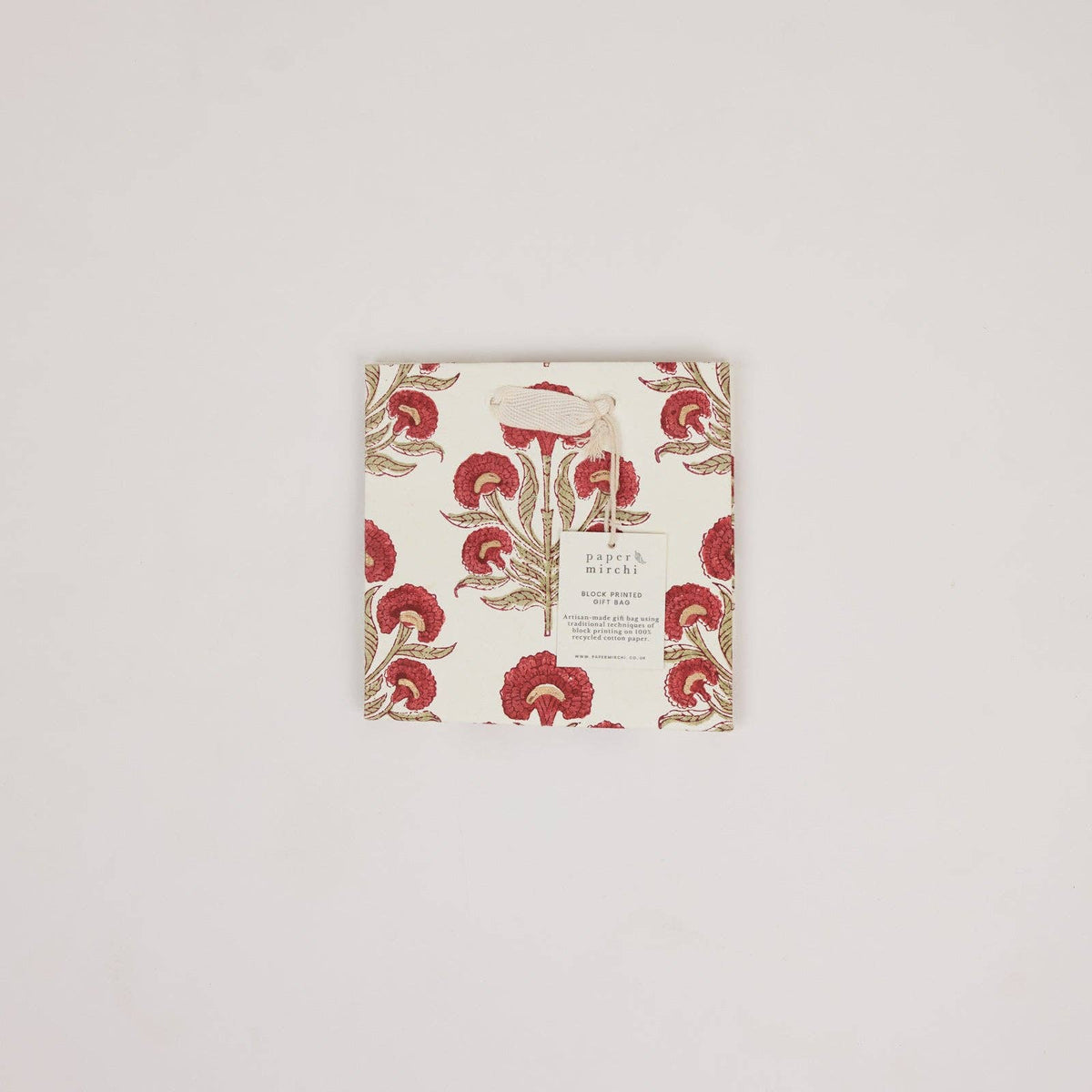 Block Printed Gift Bags - Winter Red - Small