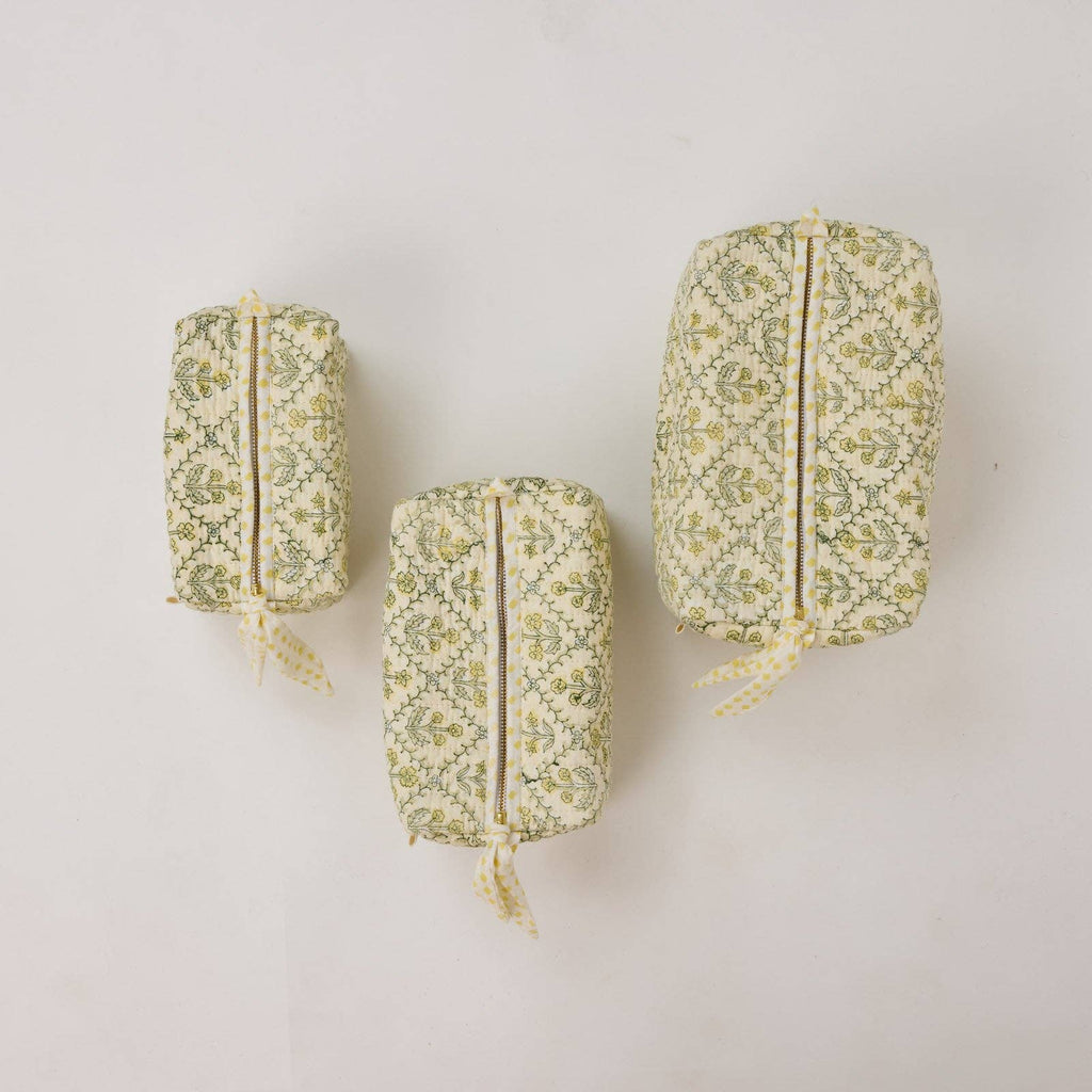 Organic Cotton Toiletry Bag - Floral Lattice Buttercream - Small