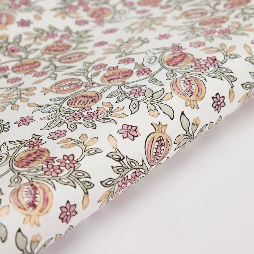 Block Printed Wrapping Paper Sheets - Pomegranate Pink Earth