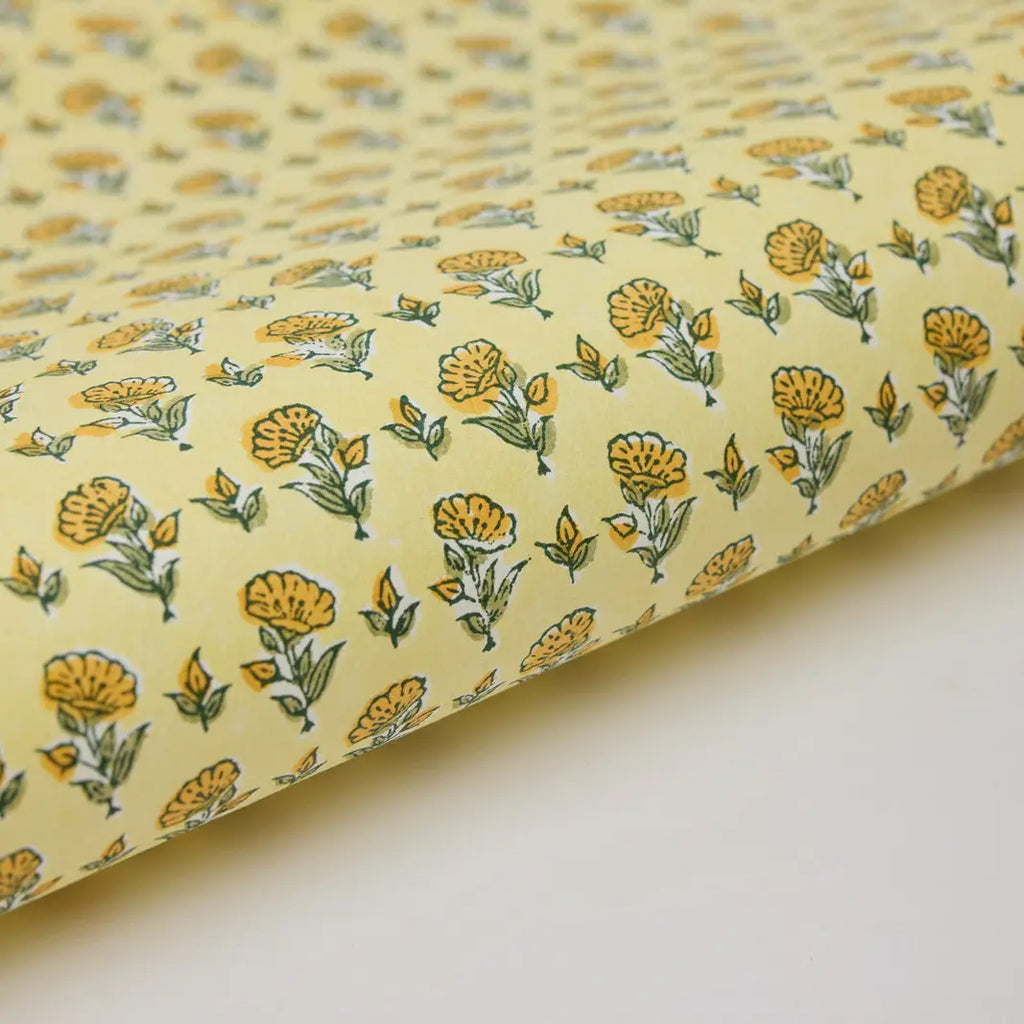 Block Printed Wrapping Paper Sheets - Ditsy Floral Sunshine