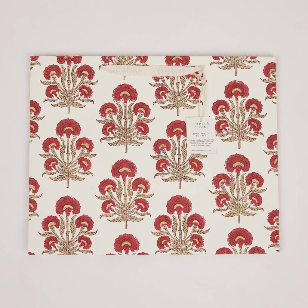 Block Printed Gift Bags - Winter Red - Large