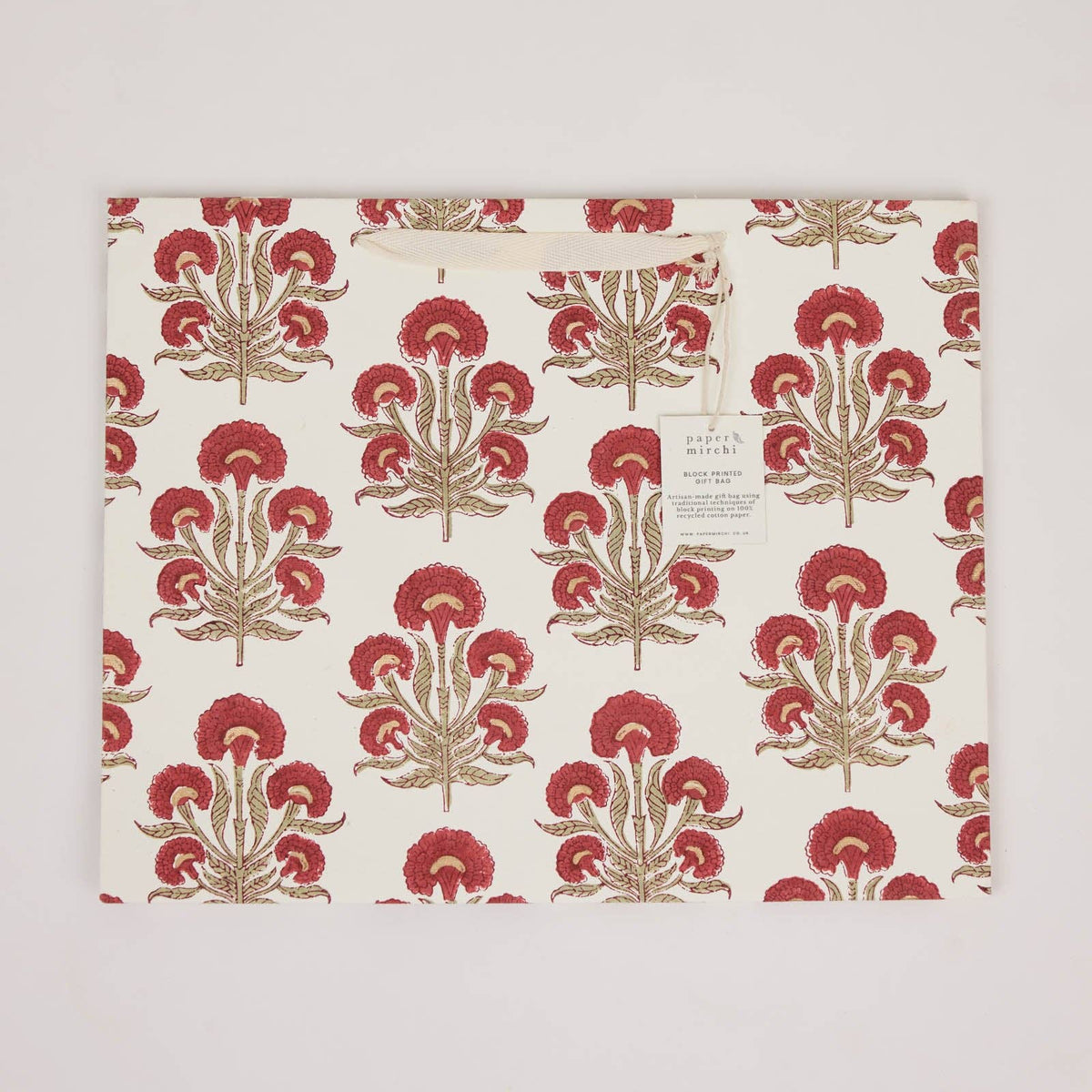 Block Printed Gift Bags - Winter Red - Large